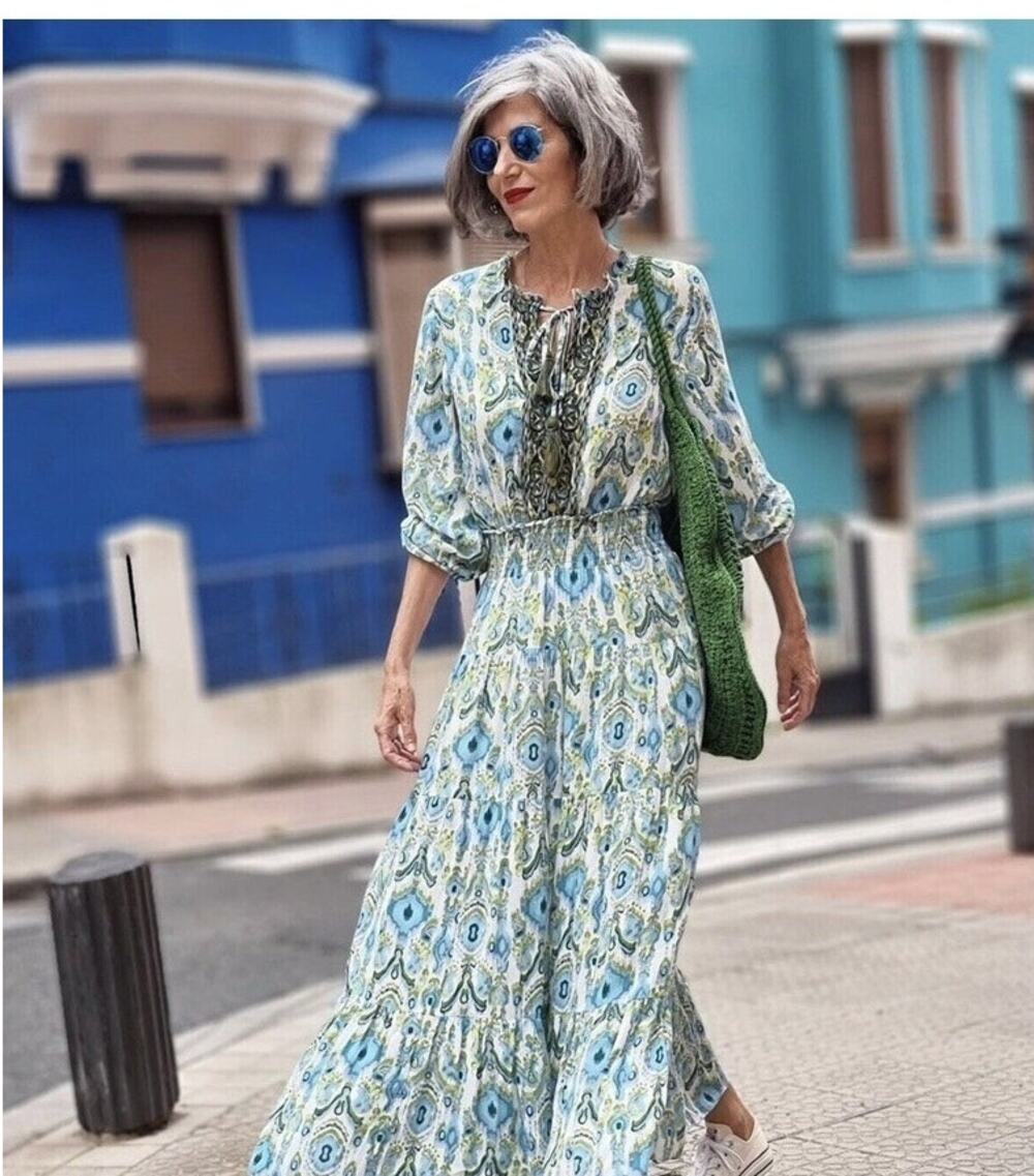 Zara Blue Green Ikat Boho Embroidered Maxi Dress XS Tassel
